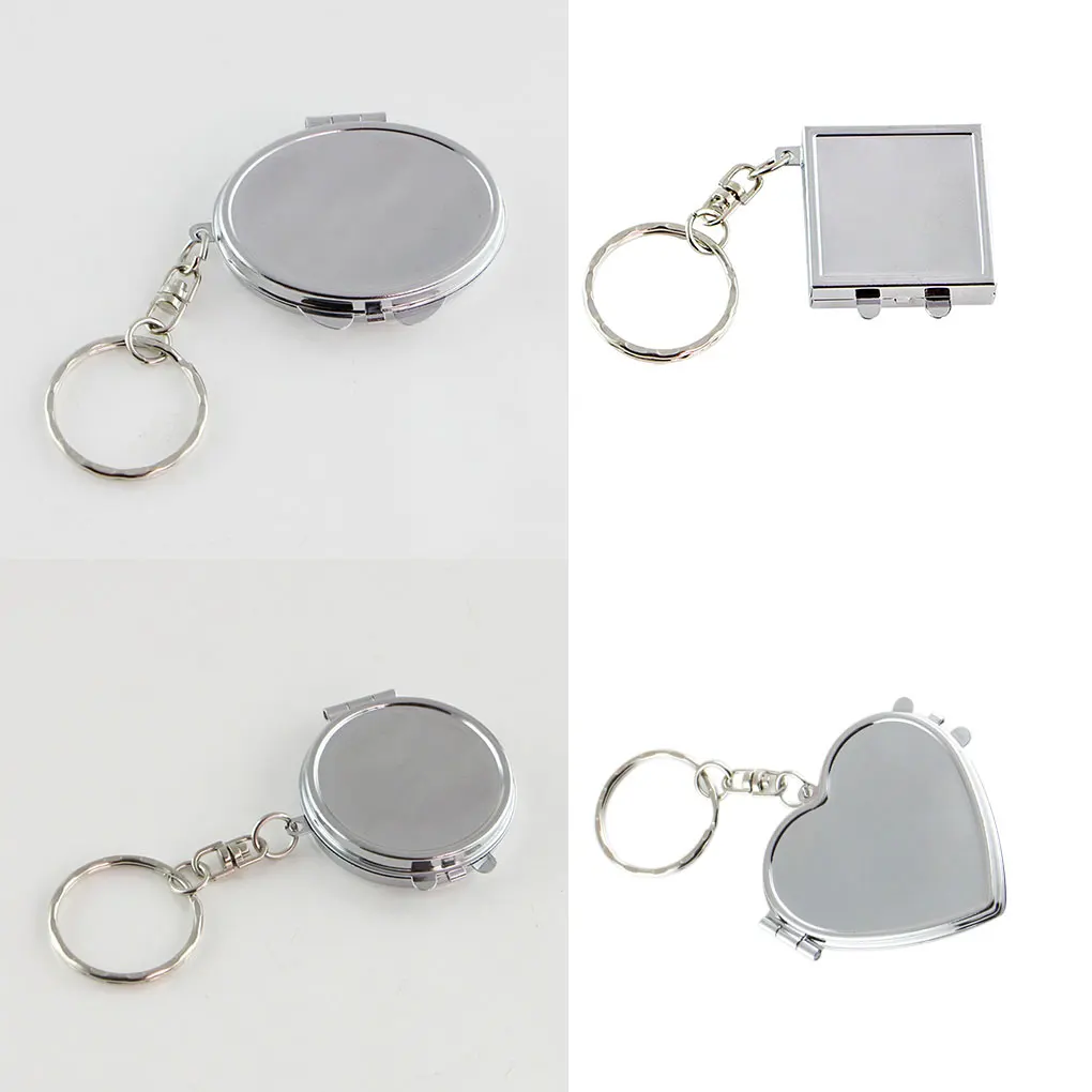 Round Heart Oval Sqaure Shape Double Sides Cosmetic Mirror Metal Folding Keychain Makeup Mini Mirror