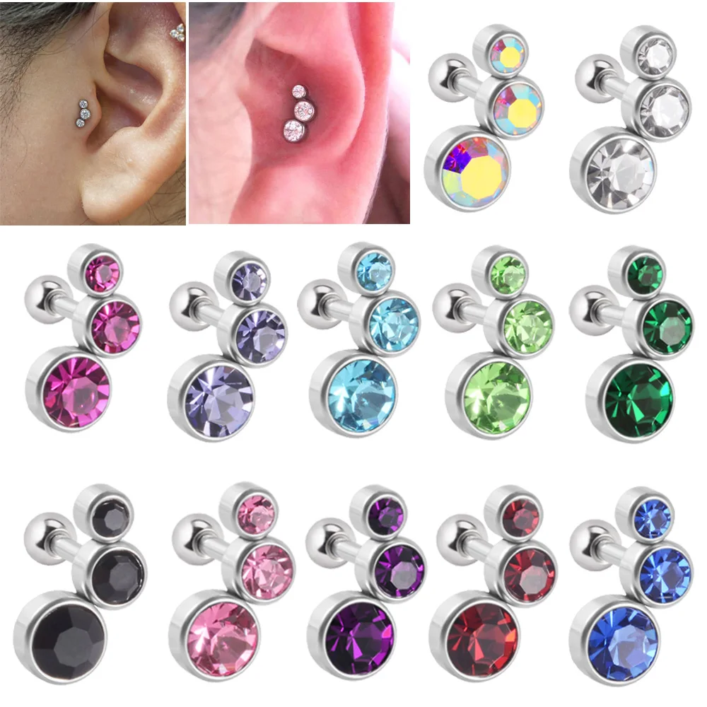 1PC Crystal CZ Helix Earrings Studs Ear Piercing 316l Surgical Steel Cartilage Earring 16G Tragus Conch Piercings for Women Punk