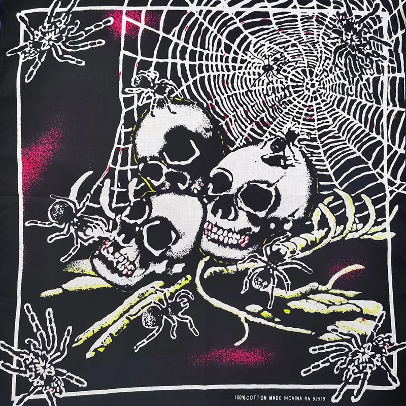 Totenkopf-Bandana, modisch, Hip-Hop, 100 % Baumwolle, quadratischer Schal, schwarz, Paisley-Fahrrad-Stirnband für Damen/Herren/Jungen/Mädchen