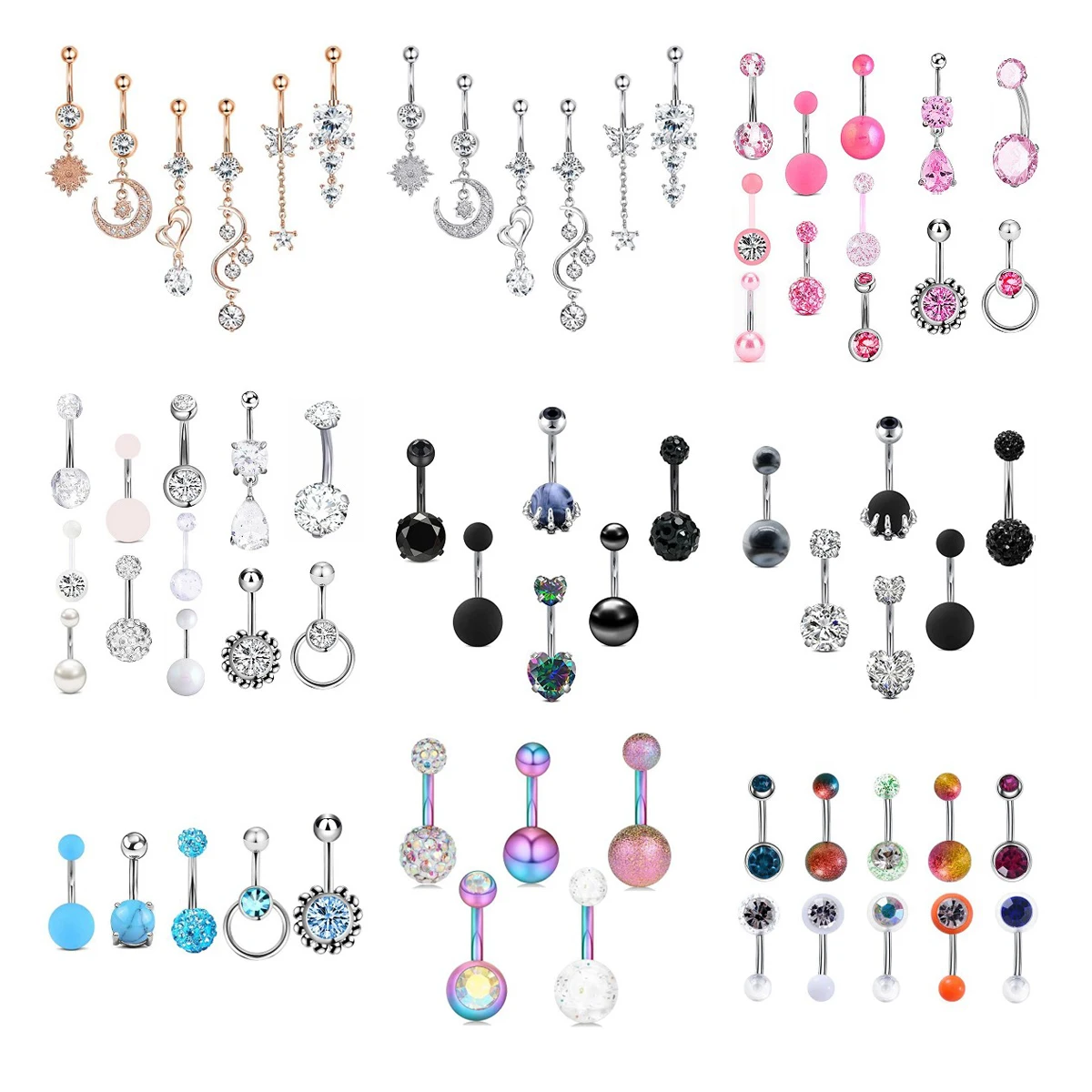 3/4/5/6/8/9/10/12/16PCS 14G Navel Piercing Bulk Sexy Belly Ring Set Dangle Belly Ring Belly Button Ring Pircing Ombligo Jewelry