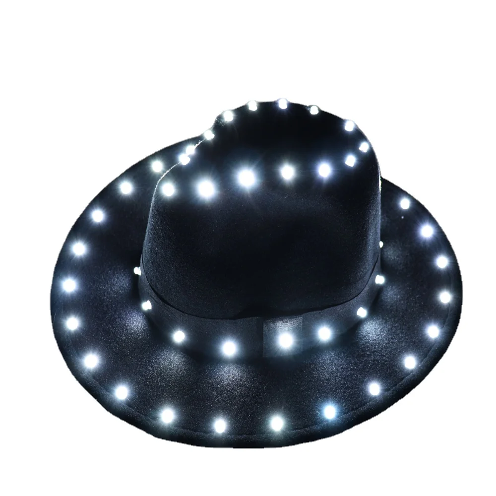 

Christmas Halloween Party European American Round Caps LED Laser Shine Bowler Hats Women Men Ladies Fedoras Top Jazz Hat