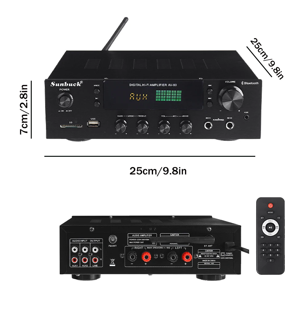 SUNBUCK 2000W Home Theater Amplifiers HiFi bluetooth Power Amplifier Stereo Audio Karaoke FM Receiver USB SD 2 Mic Input