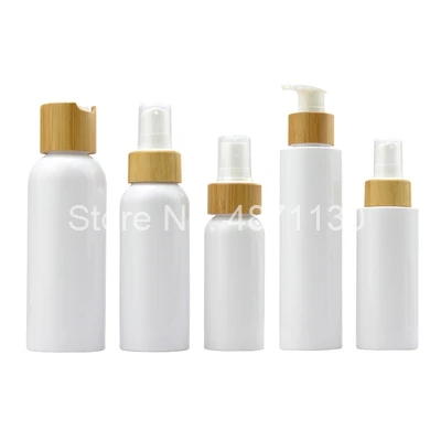 60ml 100ml 150ml 250ml Amber Frosted Plastic Lotion Bottle with Bamboo Cap(Screw Lid/Pump Nozzle/Spray Atomizer/Chiaki Cover)