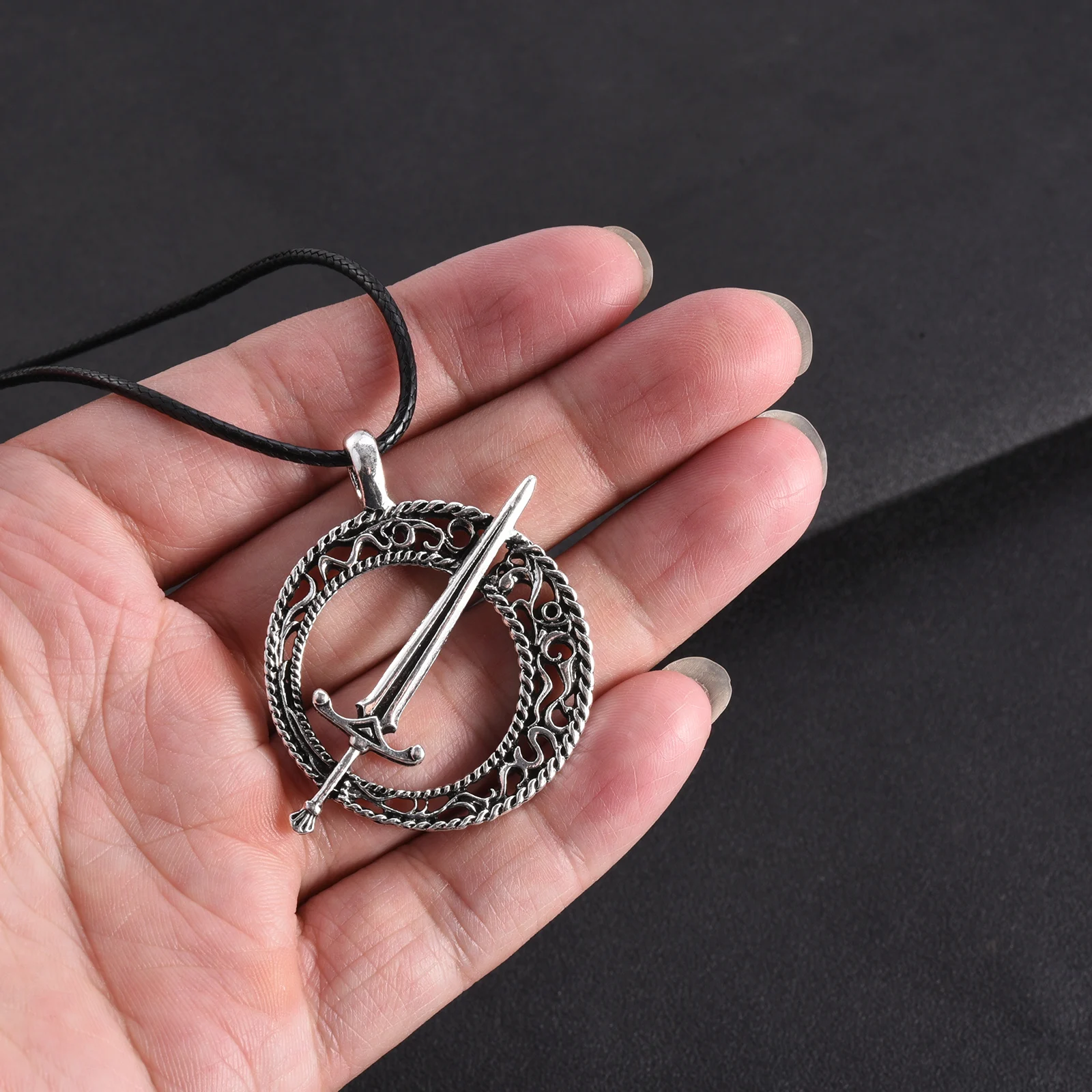 Dark Souls 3 Blade of the Dark Moon Pendant Covenant Dark Souls 3 Sword Pendant Necklace Leather Rope Game Steampunk Jewelry image 4