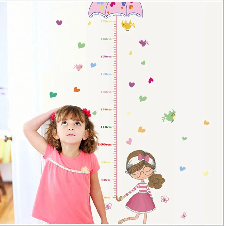 子供部屋の成長測定かわいい漫画の女の子の子供の高さ定規ウォールステッカー粘着防水保育園の女の子の部屋の壁紙