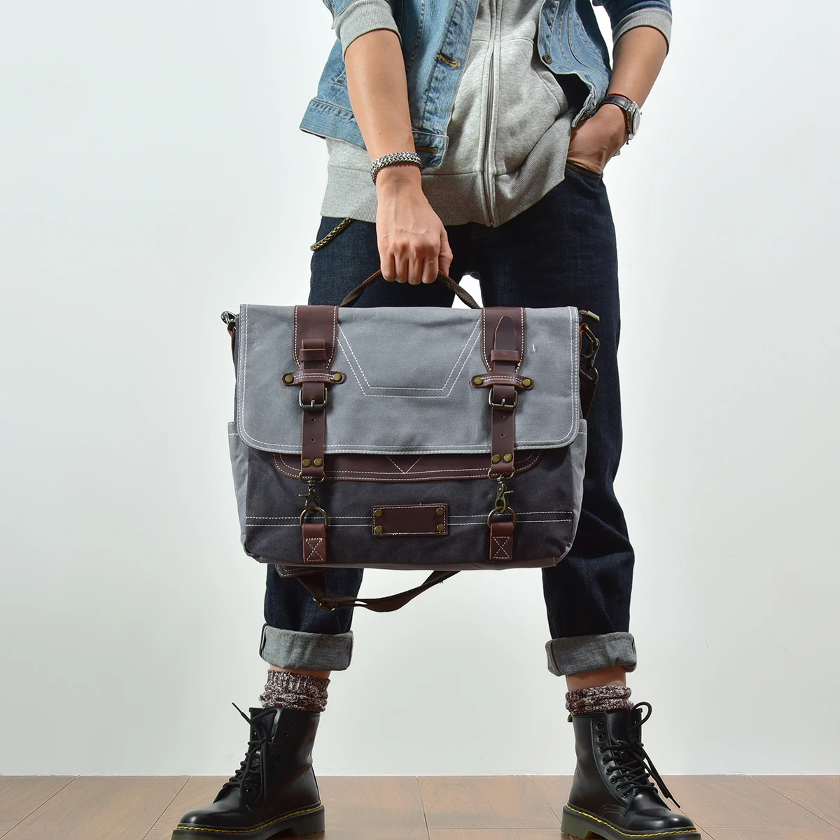 Retro Waxed Canvas Messenger Bag Mannen Handtas Toevallige Bedrijfsaktentas