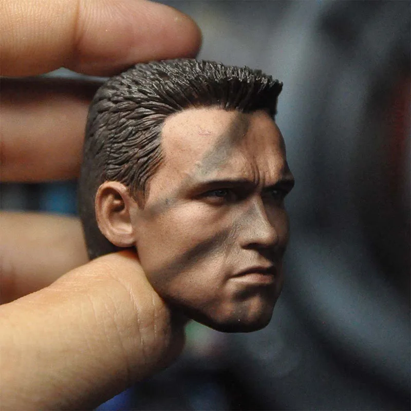 1/6 Arnold T800 Schwarzenegger Head Sculpt Camo Painted Head Carving Model Fit 12 inch Male Soldier Action Figure Body