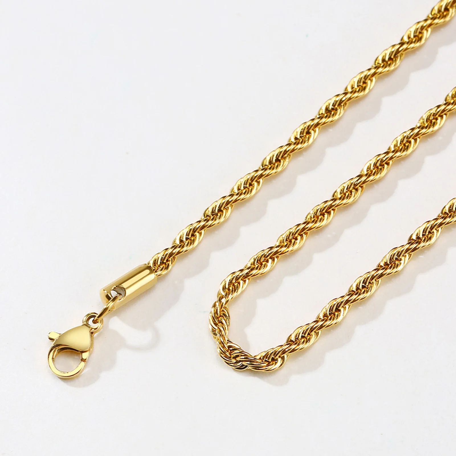 Vnox 2mm 3mm 4mm 5mm Rope Chain Necklaces For Men Women, Gold Plated Stainless Steel Twisted Chain Choker, Gothic Simple Collar