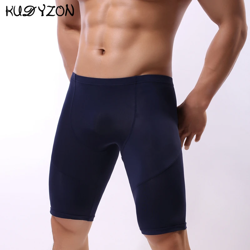 Gelo de seda de fitness longo boxer underwear masculino de secagem rápida boxer shorts de perna longa troncos cuecas sexy bolsa calcinha