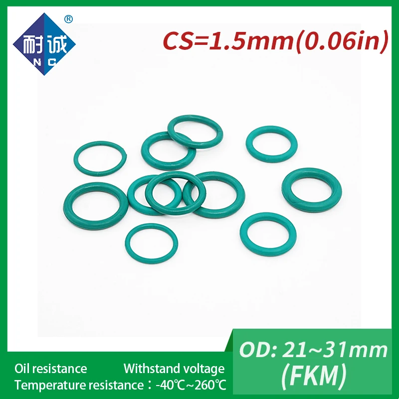 5 ピース/ロットゴムリンググリーン FKM O リングシール厚さ 1.5 ミリメートル OD21/22/23/24/ 25/26/27/28/29/30/31 ミリメートルゴム O リング燃料ワッシャー