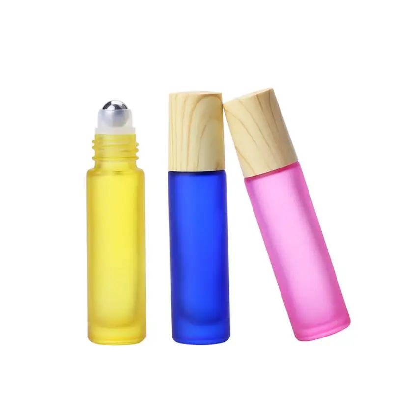 Bouteille à bille roulante pour huile essentielle, couvercle de Mars en bois coloré, verre optique conviviale ré portable, bouteille à bille roulante, LX9248, 10ml, 256