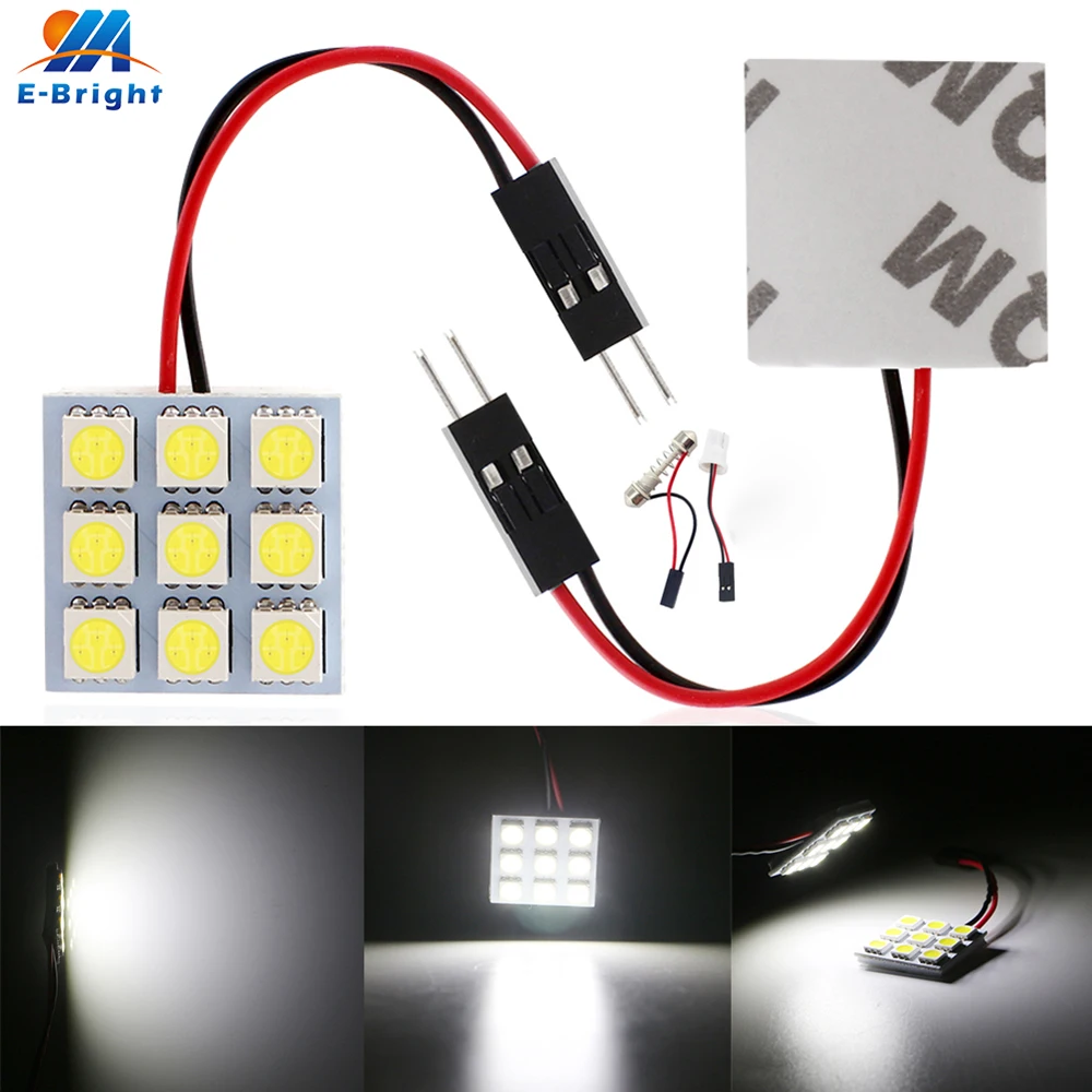 

4pcs T10 W5W 5050 9 SMD LED Panels Light Dome Interior Map Reading Car Lamp With T10 Festoon Adapters Trunk Lamp White Red Amber