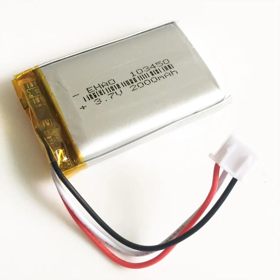 3.7V 2000mAh 103450 Com JST 2.54mm 3pin Plug Lipo Polímero De Lítio Bateria Recarregável Para Navegador GPS DVD E-book Câmera