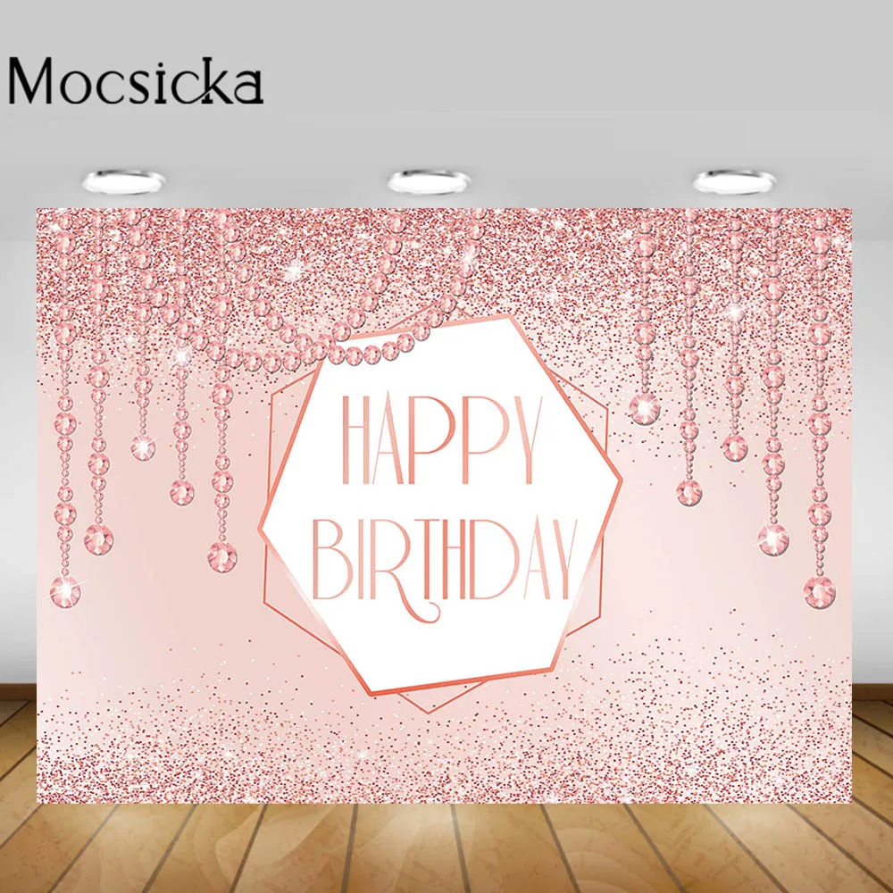 Mocsicka Sweet Birthday Party Photography Backdrops Girl Birthday Decoration Diamond Pendant Pink Photo Background Studio Props