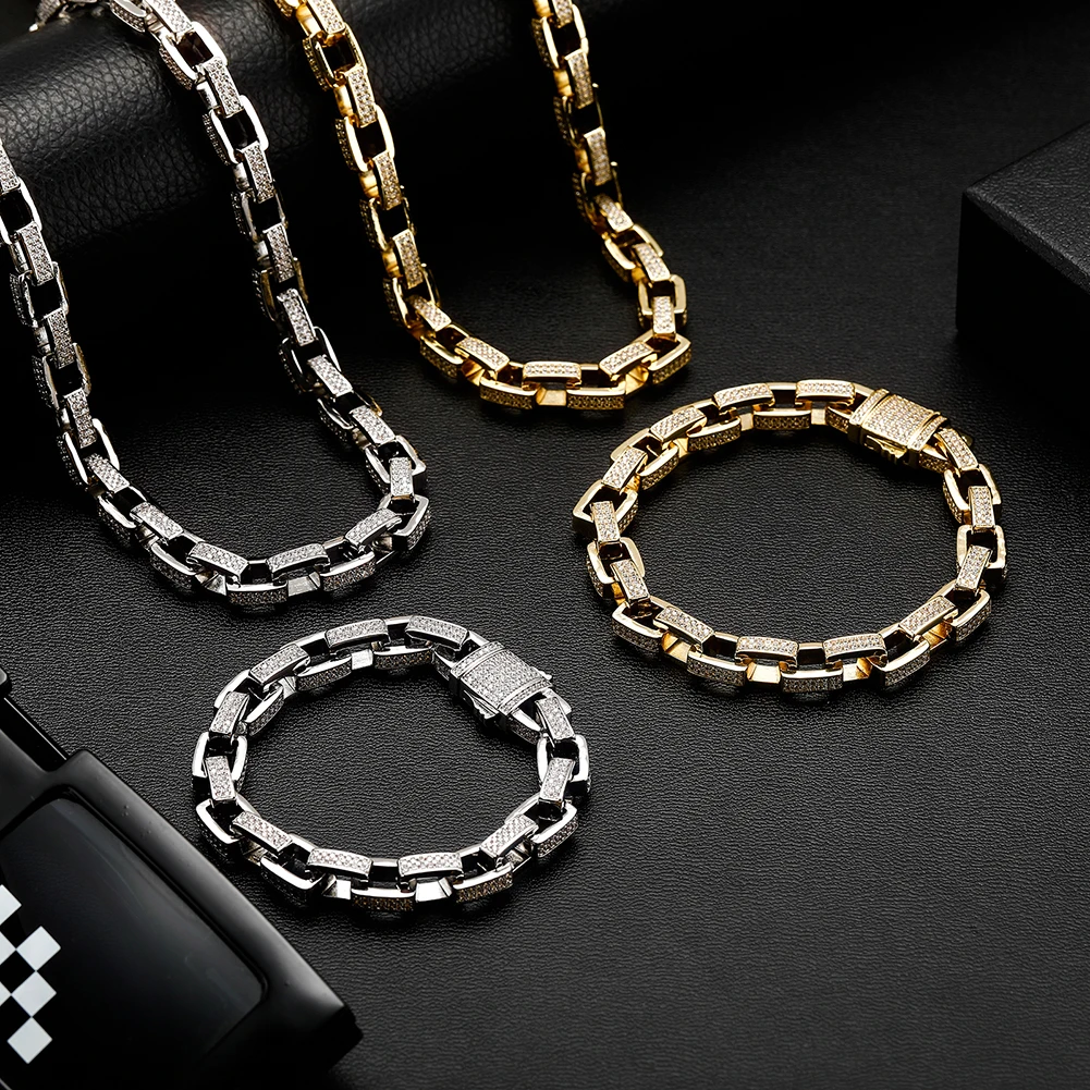 TOPGRILLZ 8mm Ice Box Link Chain Bracelet Full Micro Pave Cubic Zirconia Bracelet For Women/Men Hip Hop Punk Jewelry Party Gift