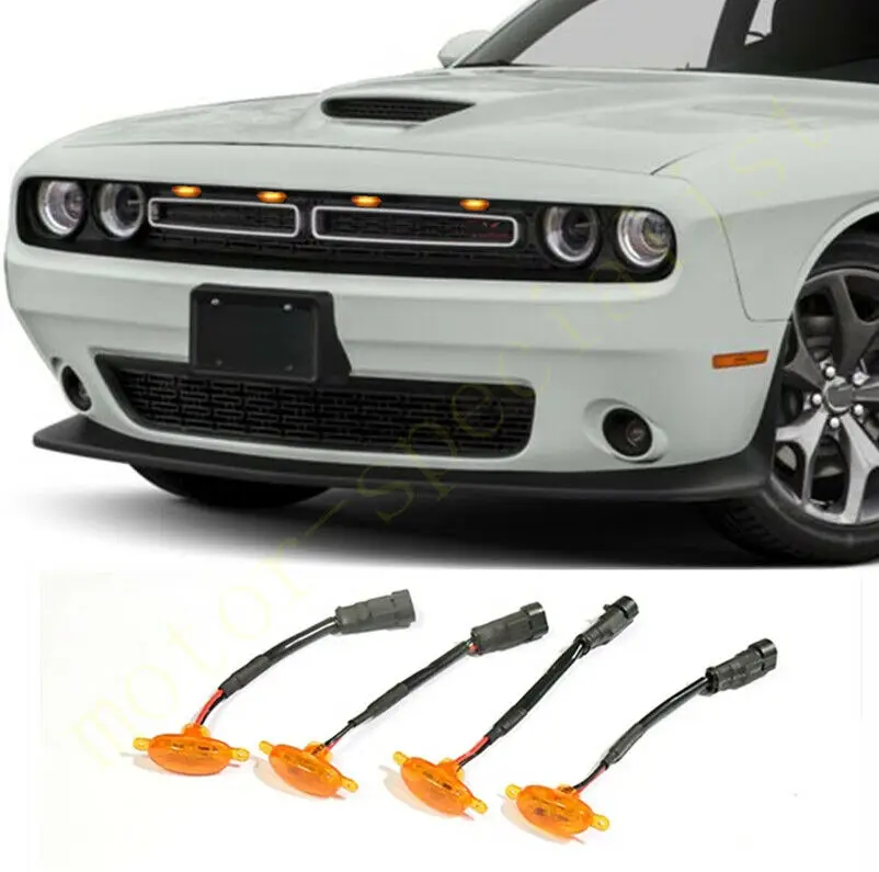 

LED Car Front Grille LED Amber Light Raptor Style Light Kit Decor W/ Wire Speed 4Pcs For Dodge Challenger 2015-2021