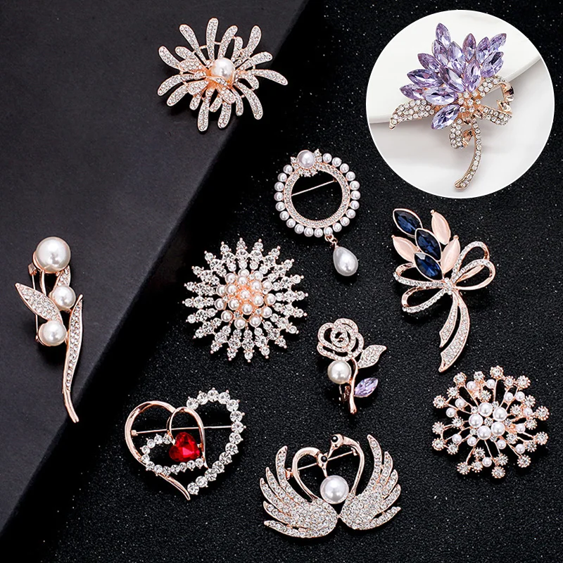 Ladies Flowers Brooch Women's Fashion Bouquet Rhinestone Pearl Corsage Sweater Coat Accessories Brooches Pins Party Jewelry Gift