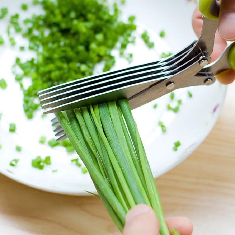 5 Layers Kitchen Scissors Stainless Steel Minced Scallion Shredded Herb Rosemary Chopped Cutter Tool Cut green onion vegetables