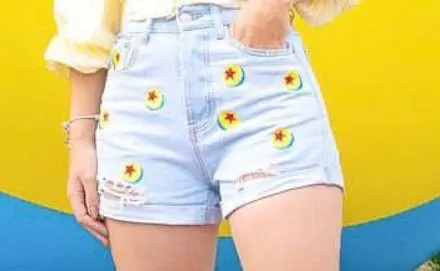 Dave&Di  mom denim high street cartoon bow embroidery ball embroidery high waist washed hole denim shorts women