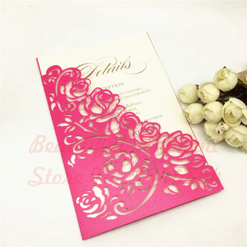 

50pcs Elegant Hollow Rose Flower Laser Cut Wedding Invitation Card Personalized Birthday Meeting Wedding Decor Party Supplies