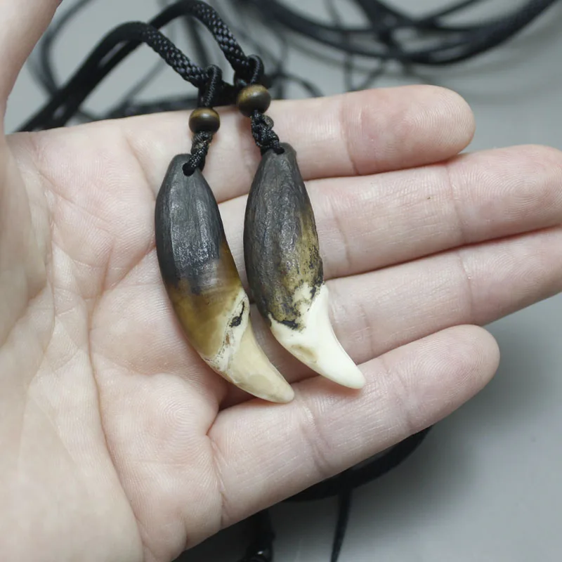 Natural Wolf Fang Pendant,Men\'s necklace Indian Jewelry,4PCS/ Wholesale Lot Dark Black Tribal Design Tooth Necklace