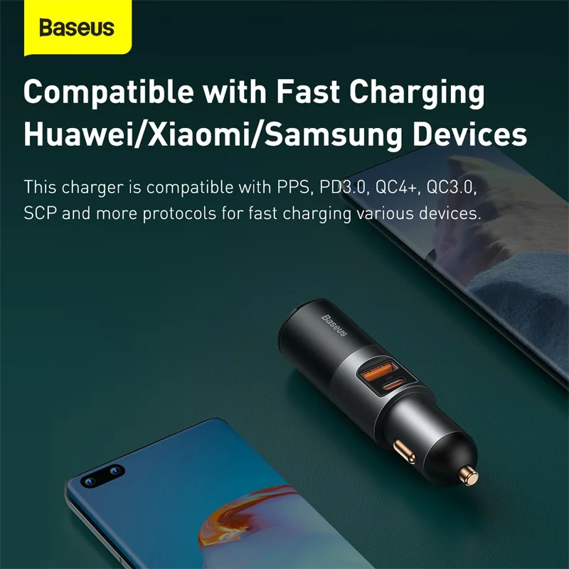 Baseus 120W USB Car Charger QC 4.0 PD 3.0 Car Cigarette Lighter Fast Charging Car Charger For iPhone 14 13 Pro Xiaomi POCO