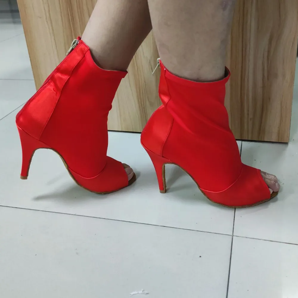 Evkoodance Practice DIY Party Dance Boots Ladys High Red Sexy Salsa Dance Shoes Suede 10cm Heeled Women Latin Salsa Dance Boots