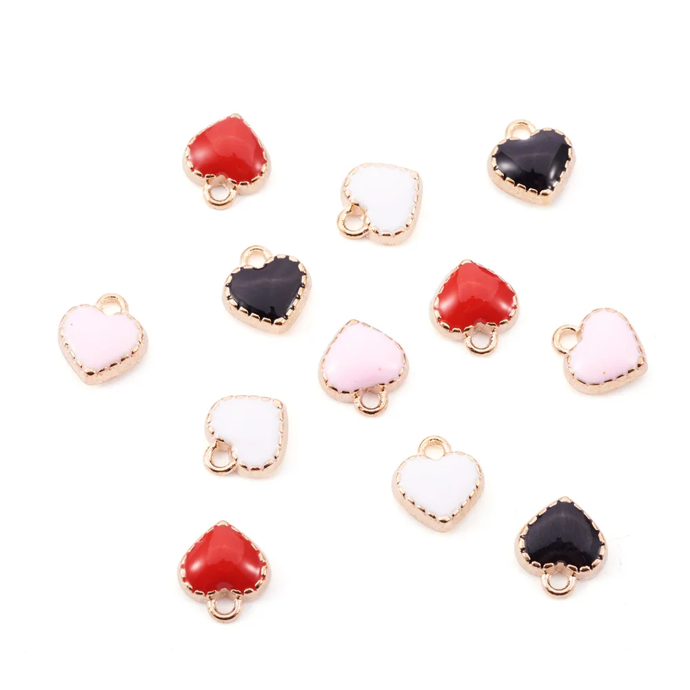 

100Pcs Alloy Enamel Charms Mini Sweet Heart Pendants DIY Necklaces Bracelets Jewelry Making Finding Accessories 8x7.5mm 12x10mm