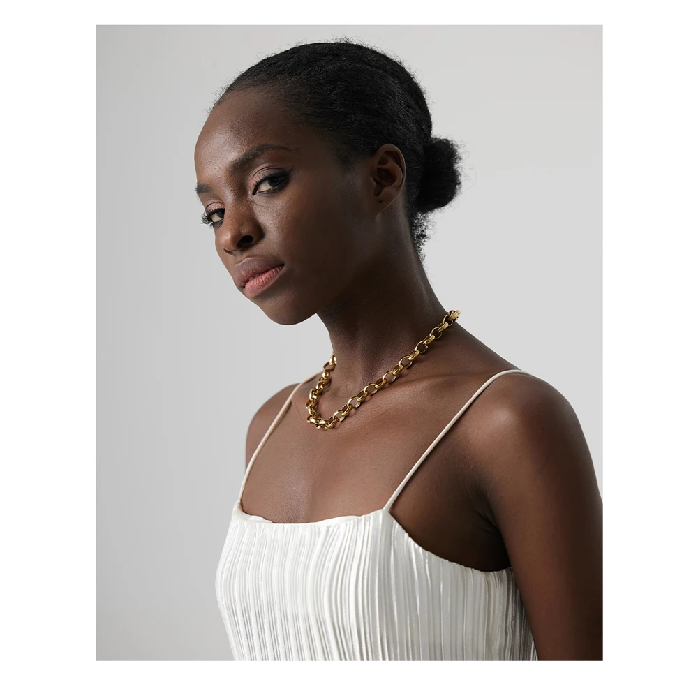 Yhpup Stainless Steel Chain Necklace Statement Texture Metal Gold Color Hyperbole Collar Fashion Charm Jewelry for Women Gift