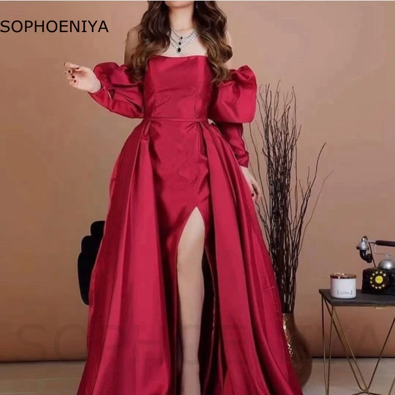 ใหม่มาถึงซาตินชุดราตรียาวชุด2021สีแดงอย่างเป็นทางการ High Slit เซ็กซี่ชุดราตรี Robe De Soirée De mariage