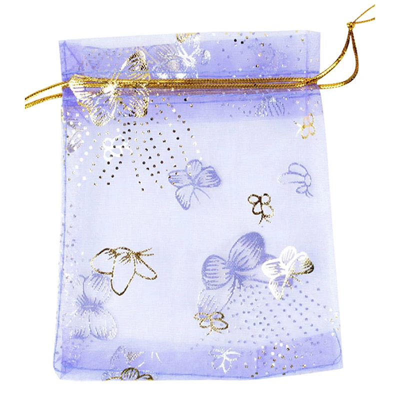 100pcs/lot 10x12cm Drawable Organza Bags Drawstring Bags Party Gift Bags Pouches Purple Butterfly Wedding Candy Jewelry Packing