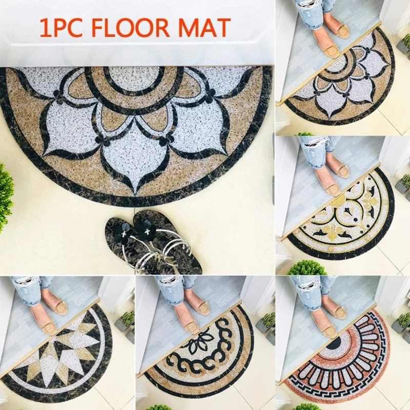 Semi-Circle Doormat, Anti Slip Marble Pattern Half Moon PVC Floor Mat,30X60cm