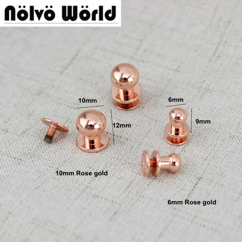 20pcs 6mm 8mm 10mm Rose Gold Monk Head Screws Leather Craft Belt Wallet Solid Brass Nail Rivets Screws Bags accessories