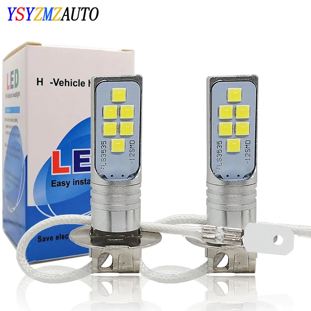 

2PCS/Set H1/H3 LED Car Lights High Power Fog Light 12SMD 3535LED DRL Day Running Light Bulb 6500K Super Bright LED Auto Bulb