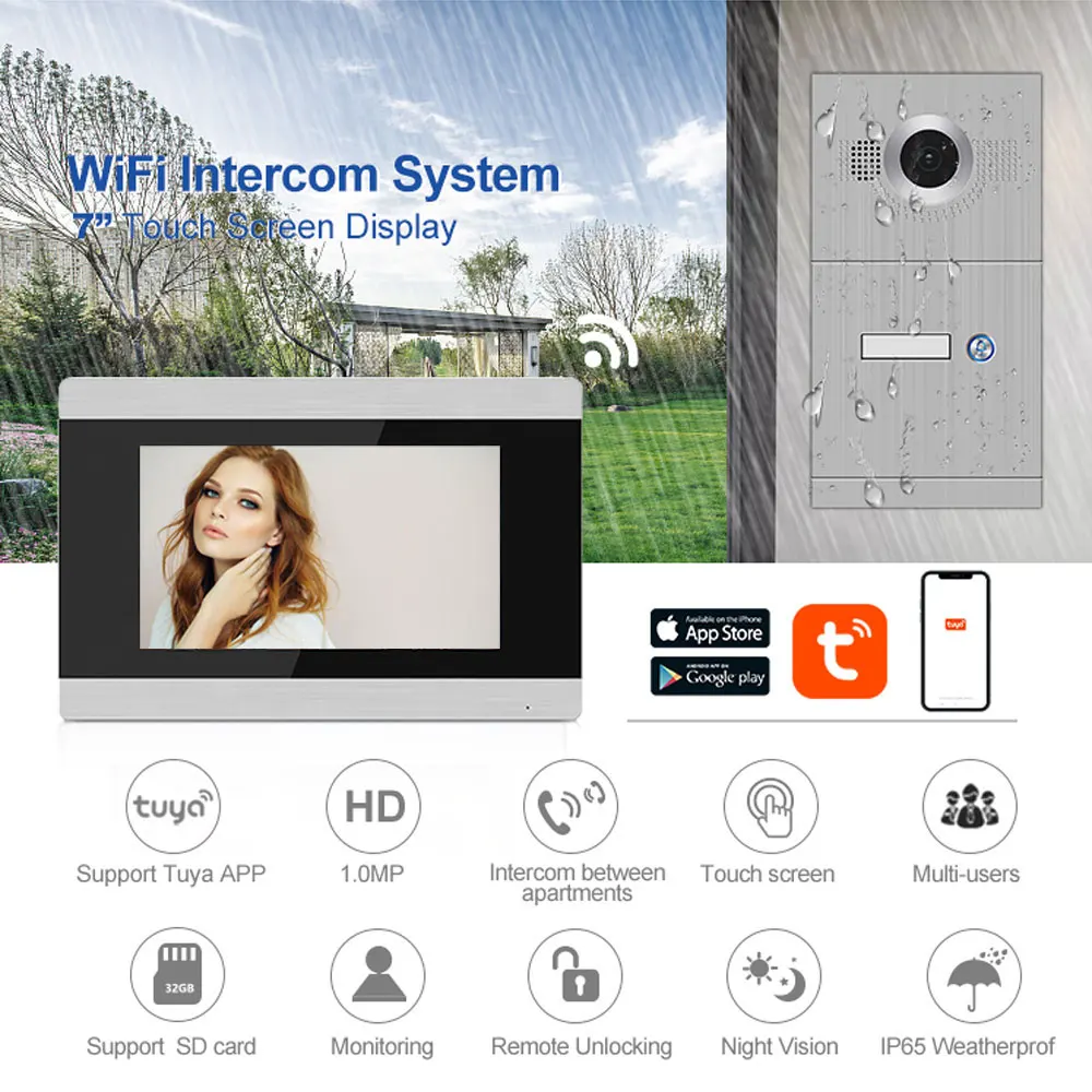 7 INCH Touch Screen WIFI IP Smart Video Door Phone Intercom System Support  APP Remote Unlock With Motion Detection