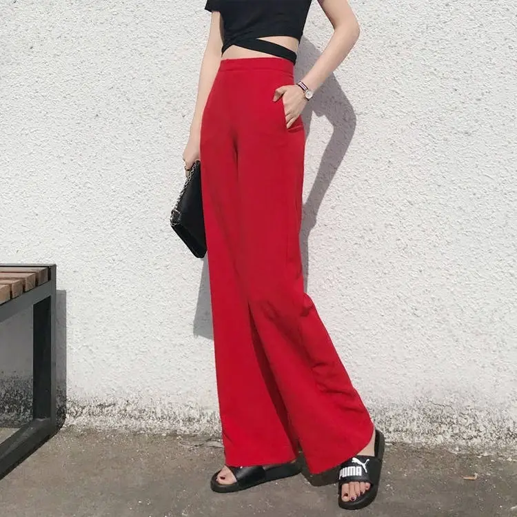 Red High Waist Wide-leg Pants Women\'s Loose Straight Vertical Wide-leg Pants Pants Casual Pants Korean Pants Women\'s Autumn New