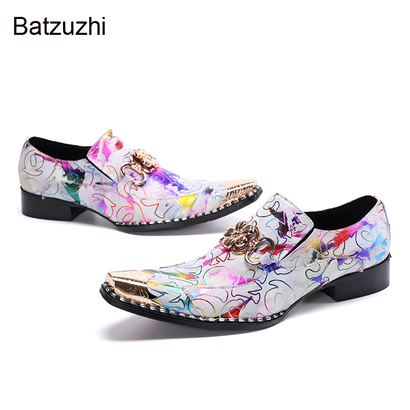 

Batzuzhi Italian Type Men's Shoes Pointed Iron Head Color Leather Dress Shoes Men for Business/Party and Wedding Zapatos Hombre