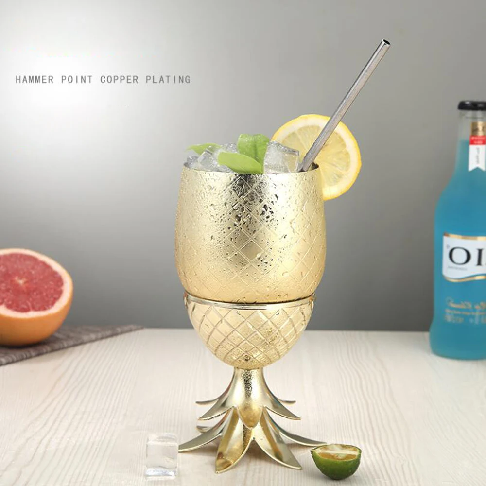 الفولاذ المقاوم للصدأ الأناناس كوكتيل الزجاج معدن النحاس كوب موسكو البغل كوب النبيذ الزجاج ديكورات المنزل بار الملحقات ، 500 مللي #4