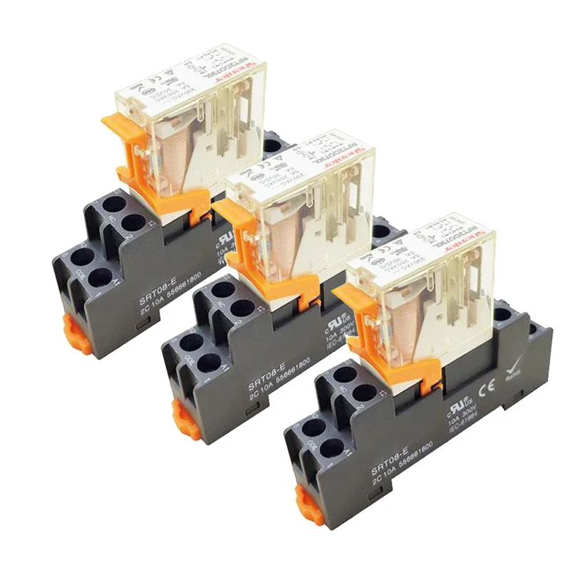 Machine Relay Coil General DPDT Micro Mini Electromagnetic Relay Switch with Socket Base AC  220V DC 12V 24V 220V 5/8Pins