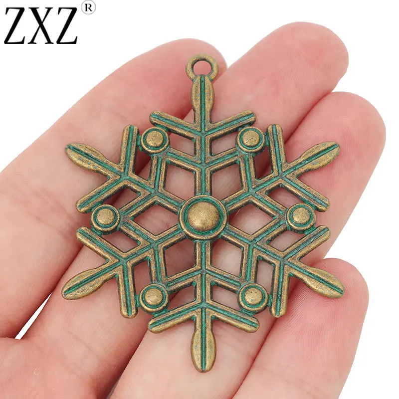 

ZXZ 5pcs Antique Bronze Verdigris Patina Large Snowflake Charms Pendants for Necklace Jewelry Making Findings 58x47mm