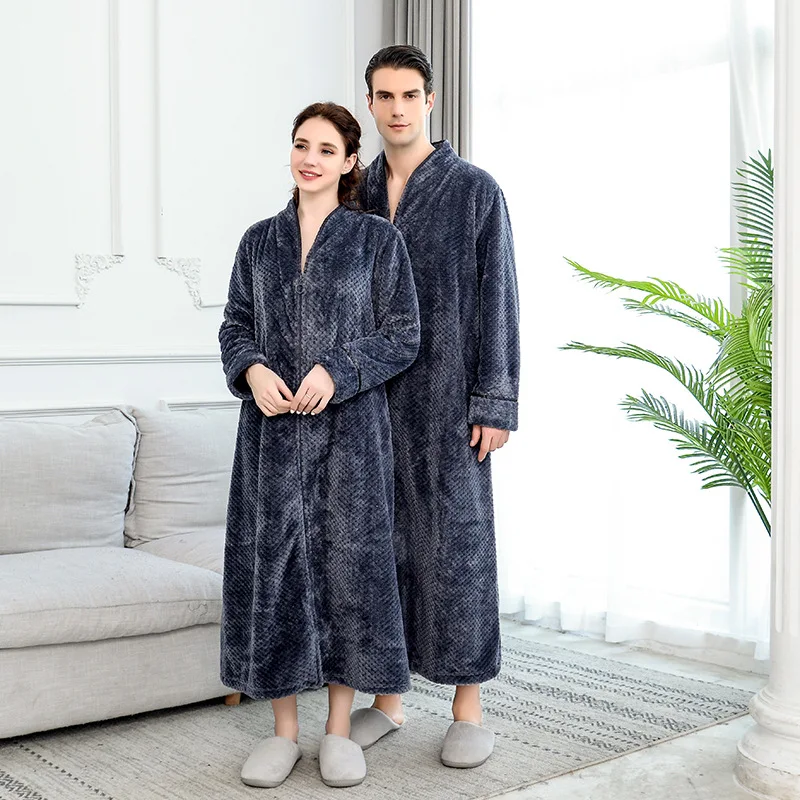 new zipper  velvet bathrobe Autumn&winter plus increase nightgown men women thickening pajamas flannel home service