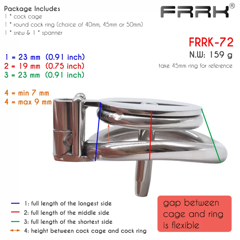 FRRK Flat Male Chastity Cage with Hex Cock Lock Steel Penis Rings BDSM Intimate Sex Products Adults Toys for Men 정조대