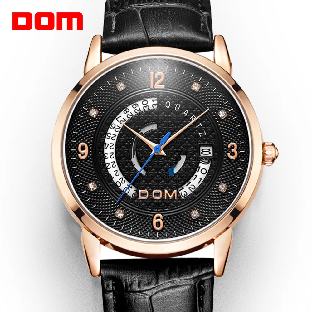 

DOM Watch Men Stylish Creative Leather Quartz Watch Waterproof Calendar Sport Men Military Watch Relogio Masculino M-45GL-7M