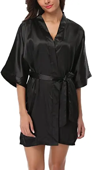 Lingerie robe et chemise de nuit sexy en satin pour femme, kimono décontracté, peignoir de bain, tissu soyeux, cadeau de mariée