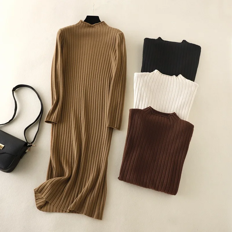 

HLBCBG Oversized Long Straight Women Maxi Dress Autumn Winter Turtleneck Thick Warm Sweater Dresses Pullover Robe D Ete Femme