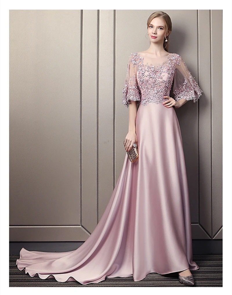 Mutter der Braut Kleider Elegante A-Line Luxus Perlen Blumen Halbarm Hochzeit Gast Abendkleider robe de soirée femme