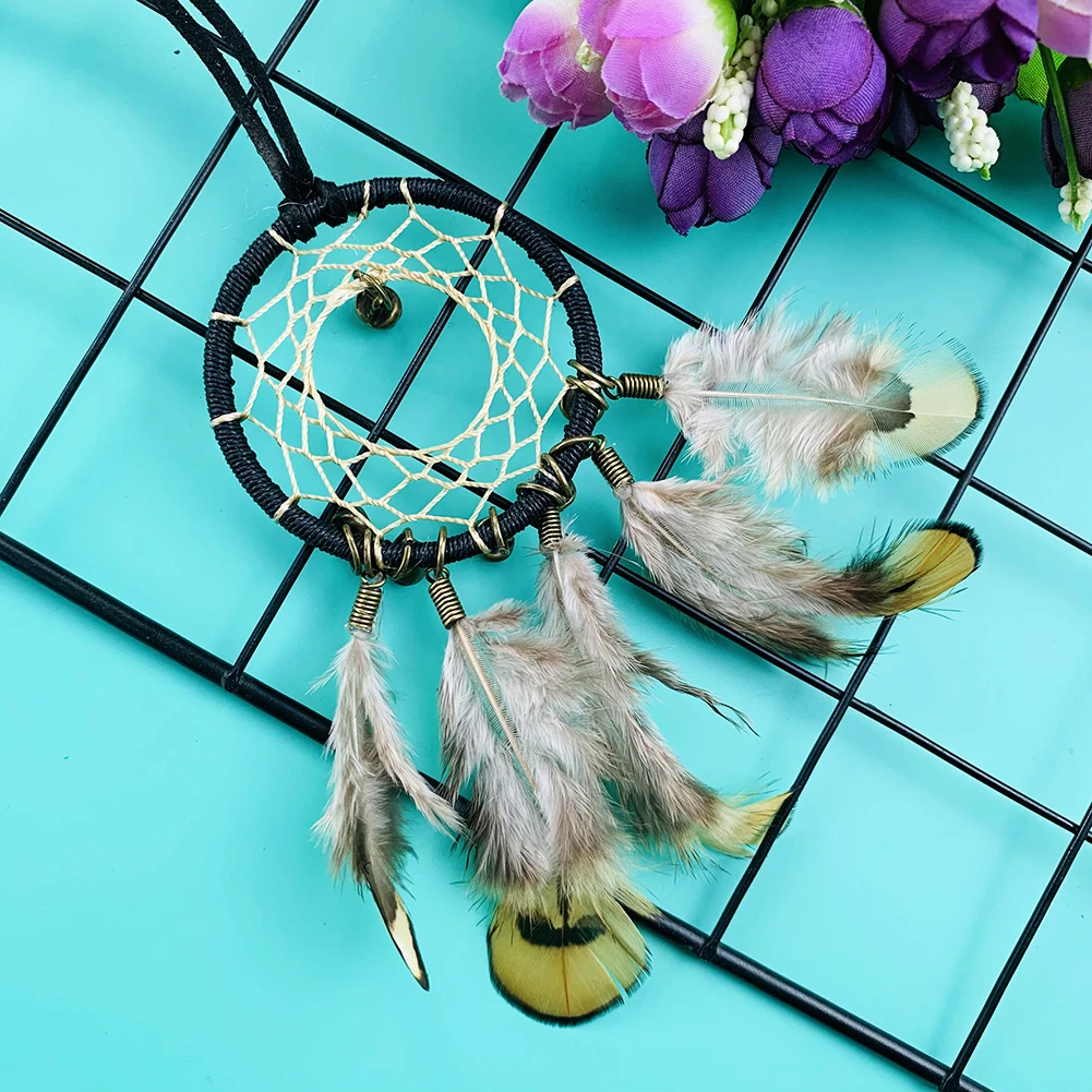 Indian Style Bell Feather Dream Catcher Wall Car Hanging Decoration Wind Chimes Girls Kids Aesthetic Room Decor Accessories Gift