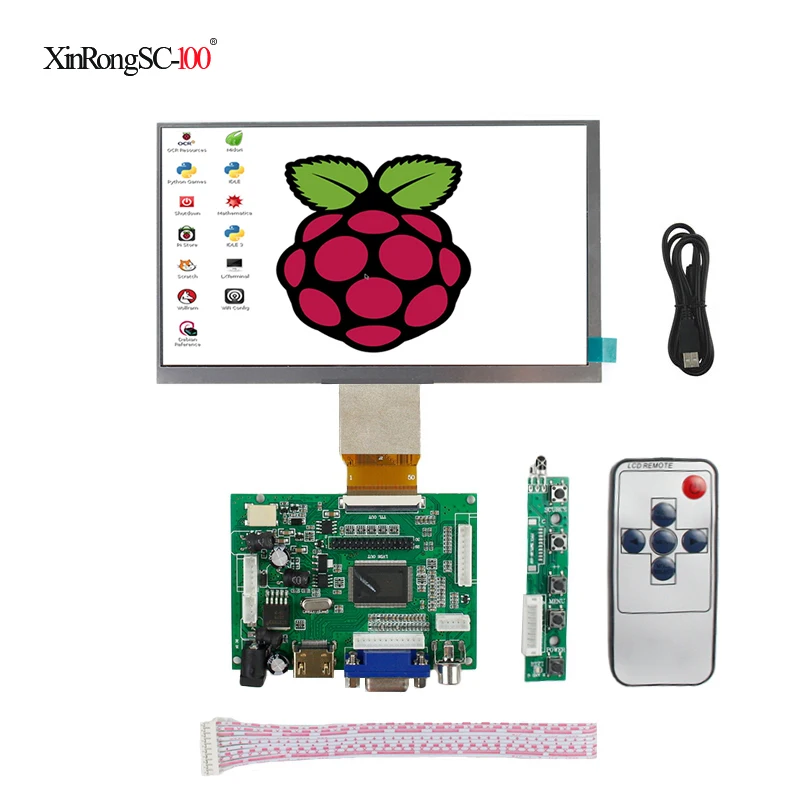 7 inch 1024*600 Screen Display LCD Monitor with Remote Driver Control Board 2AV HDMI VGA for Raspberry Pi Banana Orange Pi