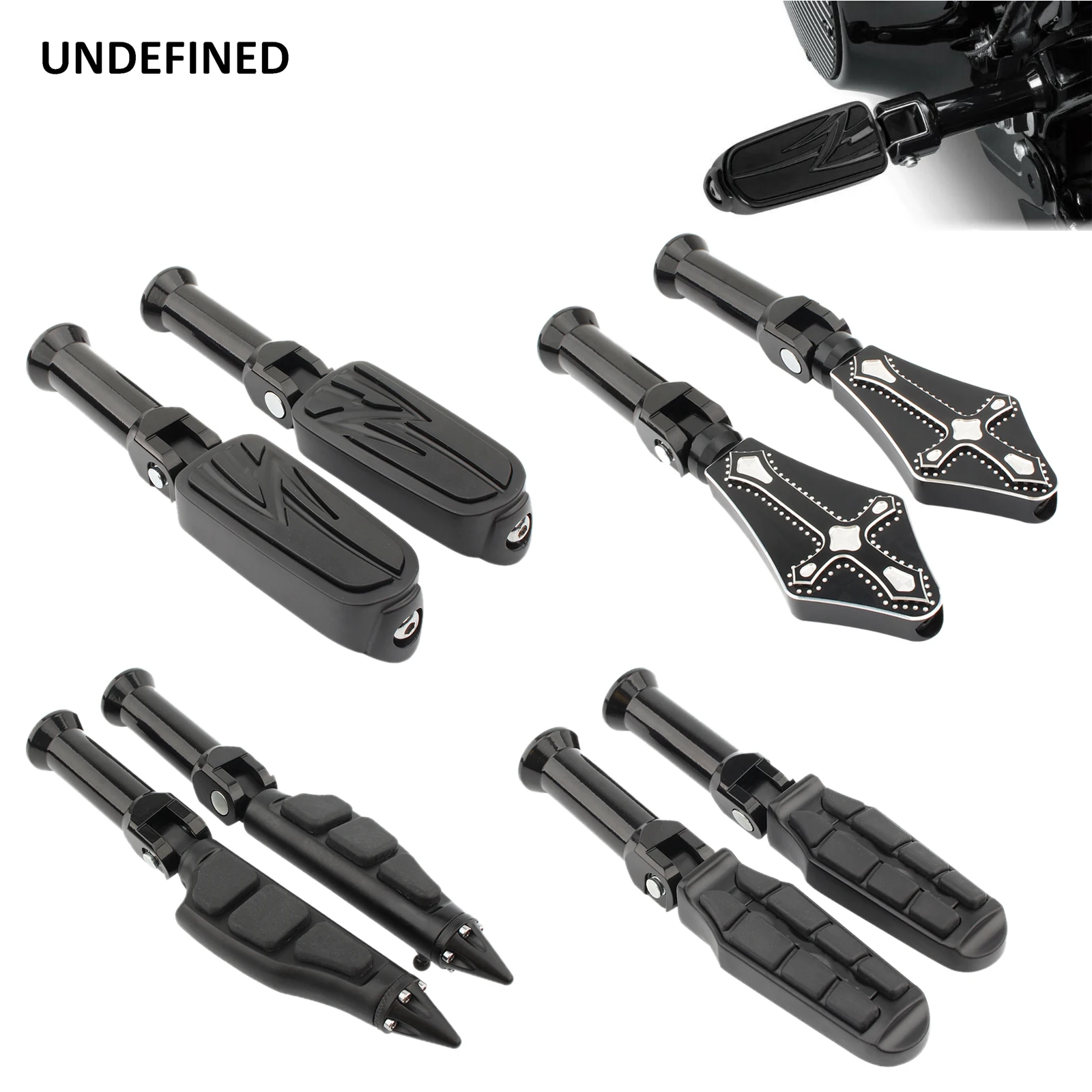 

Black Motorcycle Foot Pegs Passenger Footrests w/ Support Clamp For Harley Softail Low Rider Sport Glide Fat Boy 2018 2019 2020