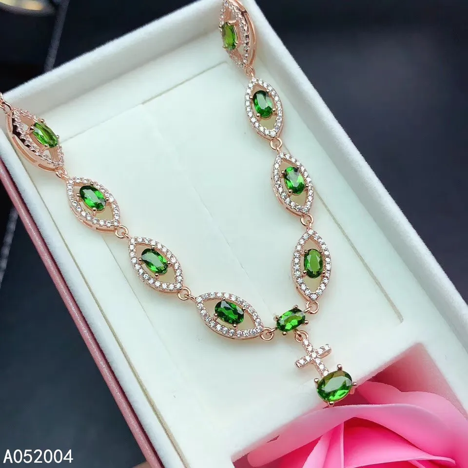 

KJJEAXCMY Fine Jewelry 925 Sterling Silver inlaid Natural gemstone diopside Female Miss Girl Woman Pendant Necklace chain